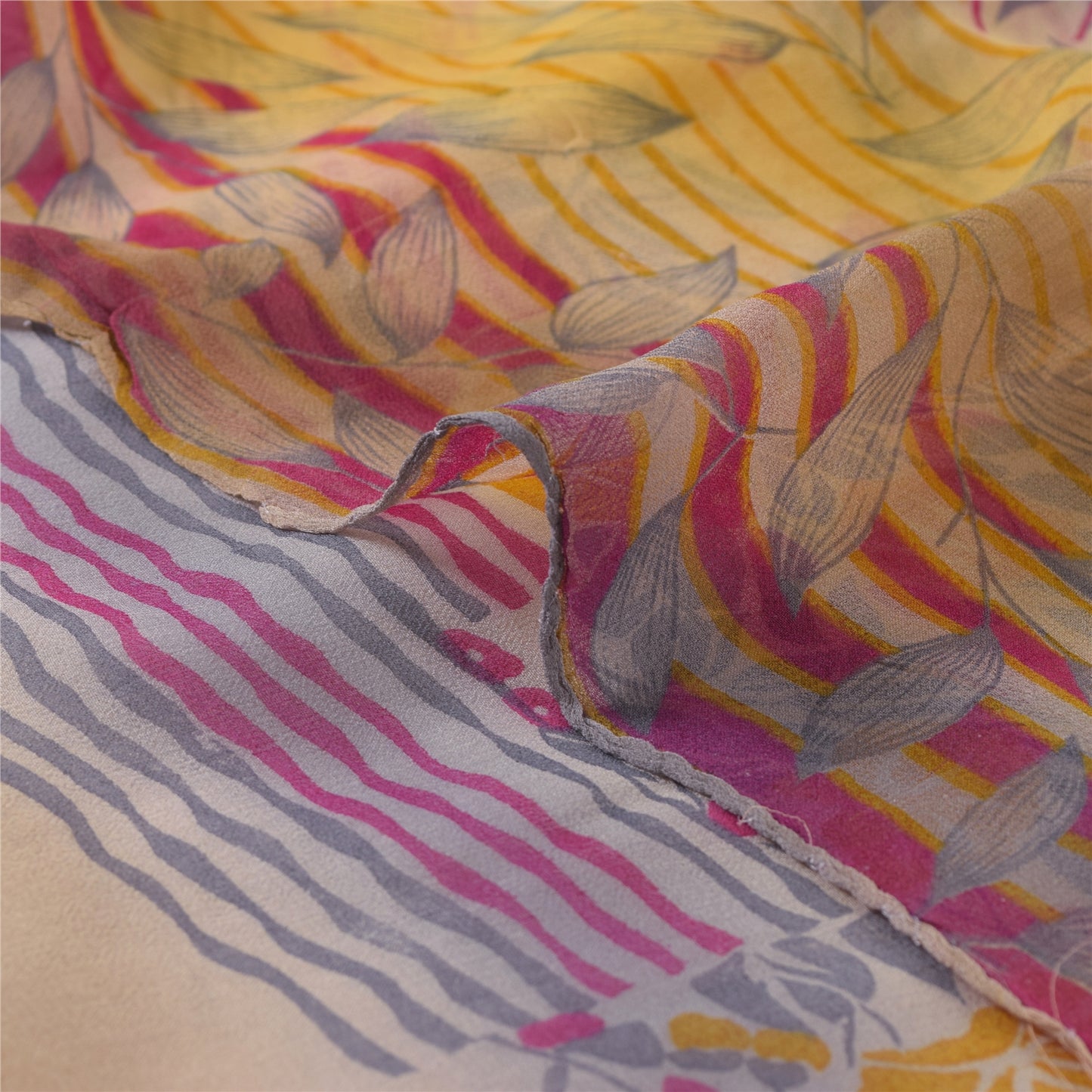 Sanskriti Vintage Sarees Multi Indian Pure Georgette Silk Printed Sari Fabric