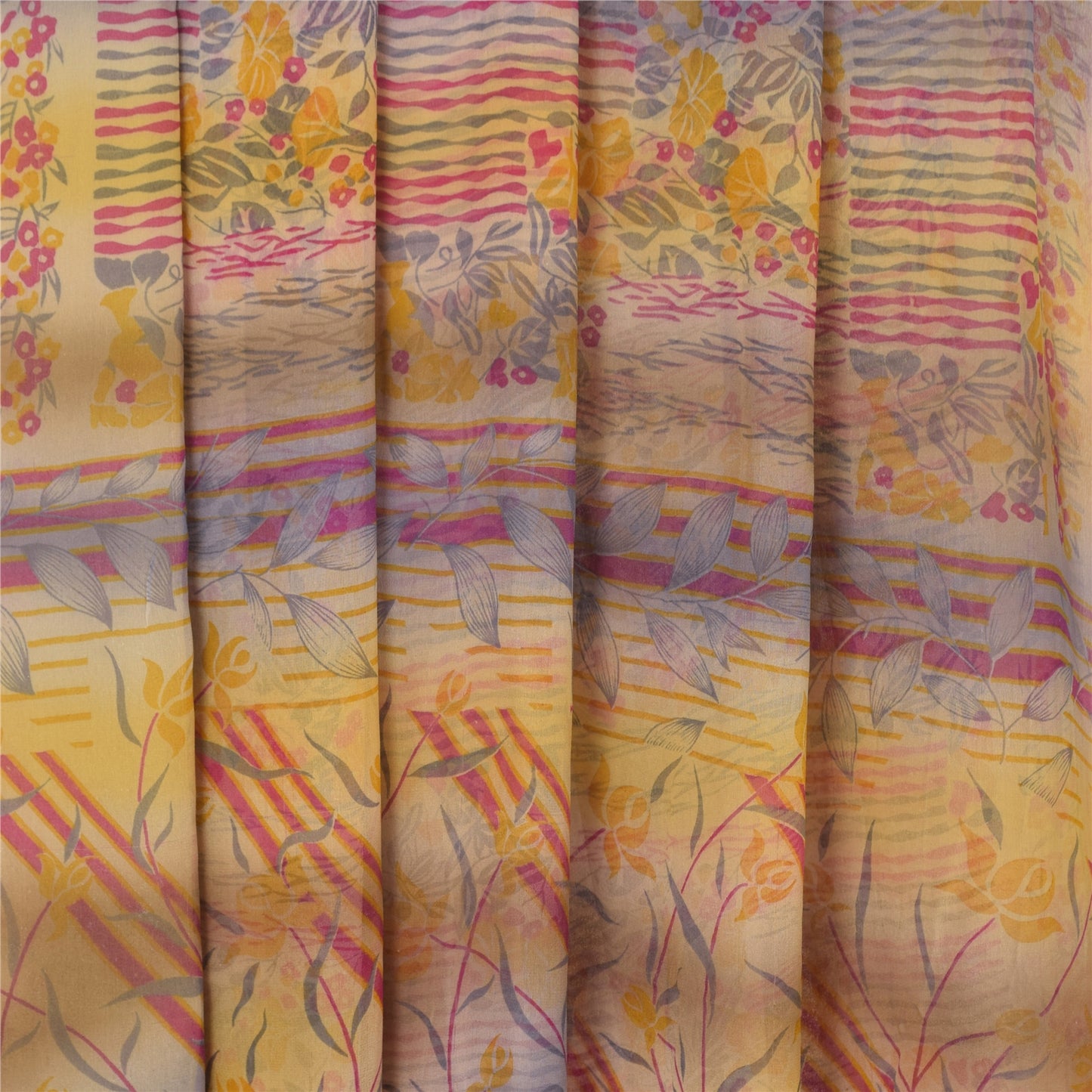 Sanskriti Vintage Sarees Multi Indian Pure Georgette Silk Printed Sari Fabric