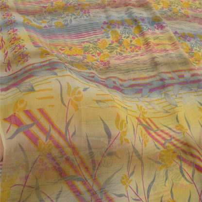 Sanskriti Vintage Sarees Multi Indian Pure Georgette Silk Printed Sari Fabric