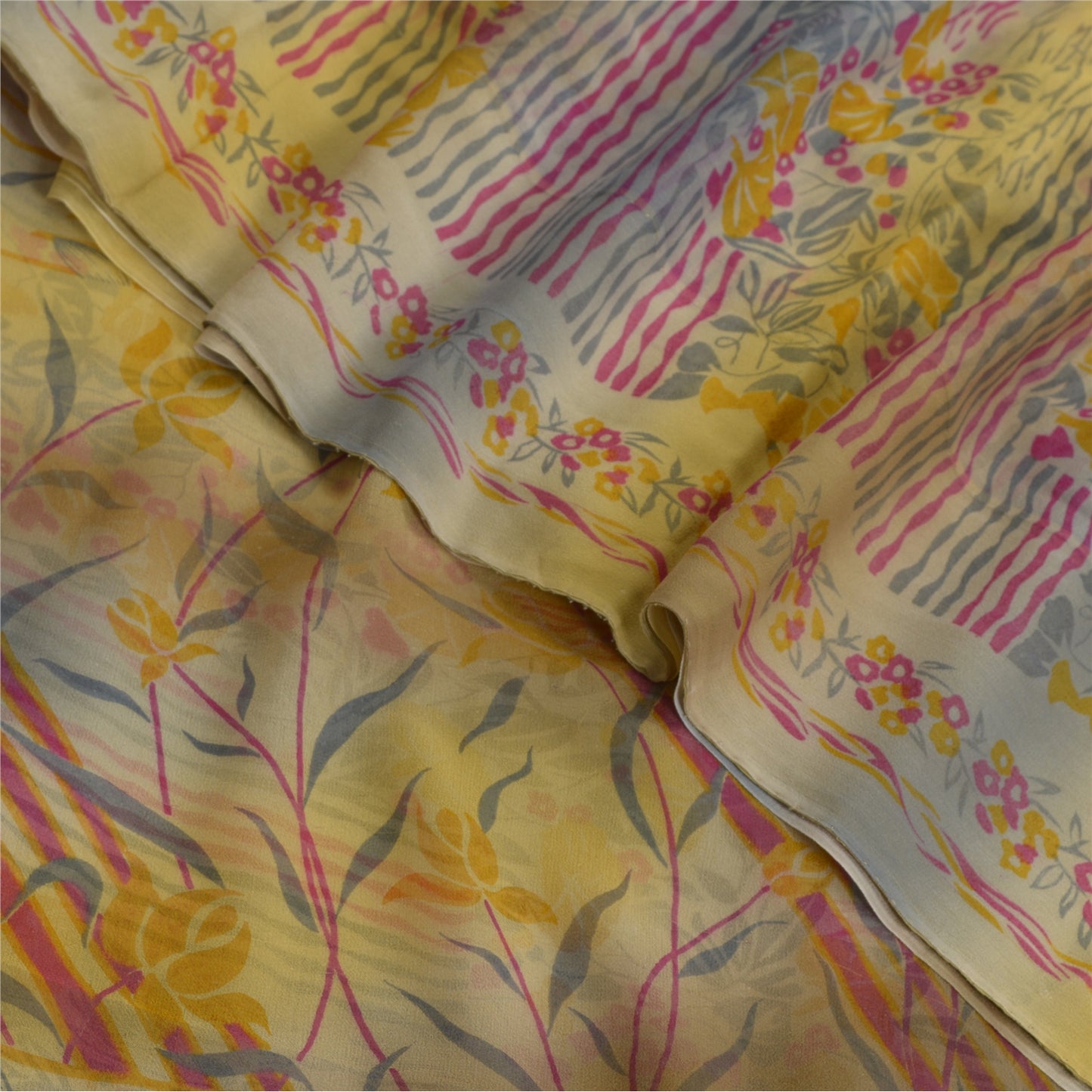 Sanskriti Vintage Sarees Multi Indian Pure Georgette Silk Printed Sari Fabric