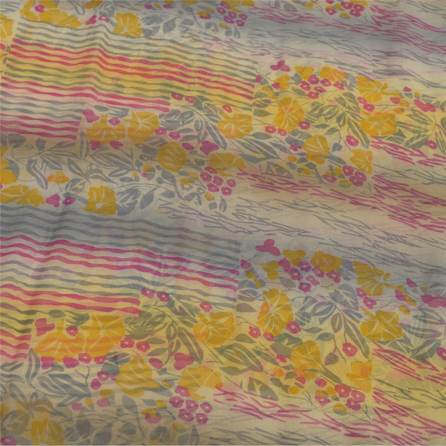 Sanskriti Vintage Sarees Multi Indian Pure Georgette Silk Printed Sari Fabric