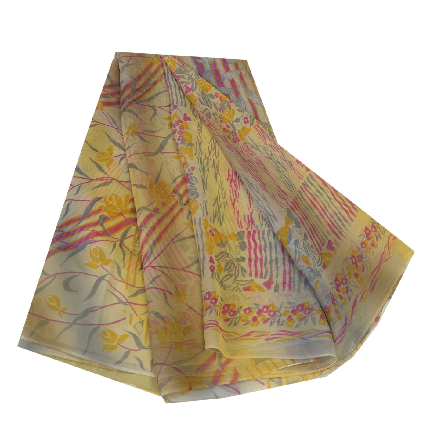 Sanskriti Vintage Sarees Multi Indian Pure Georgette Silk Printed Sari Fabric