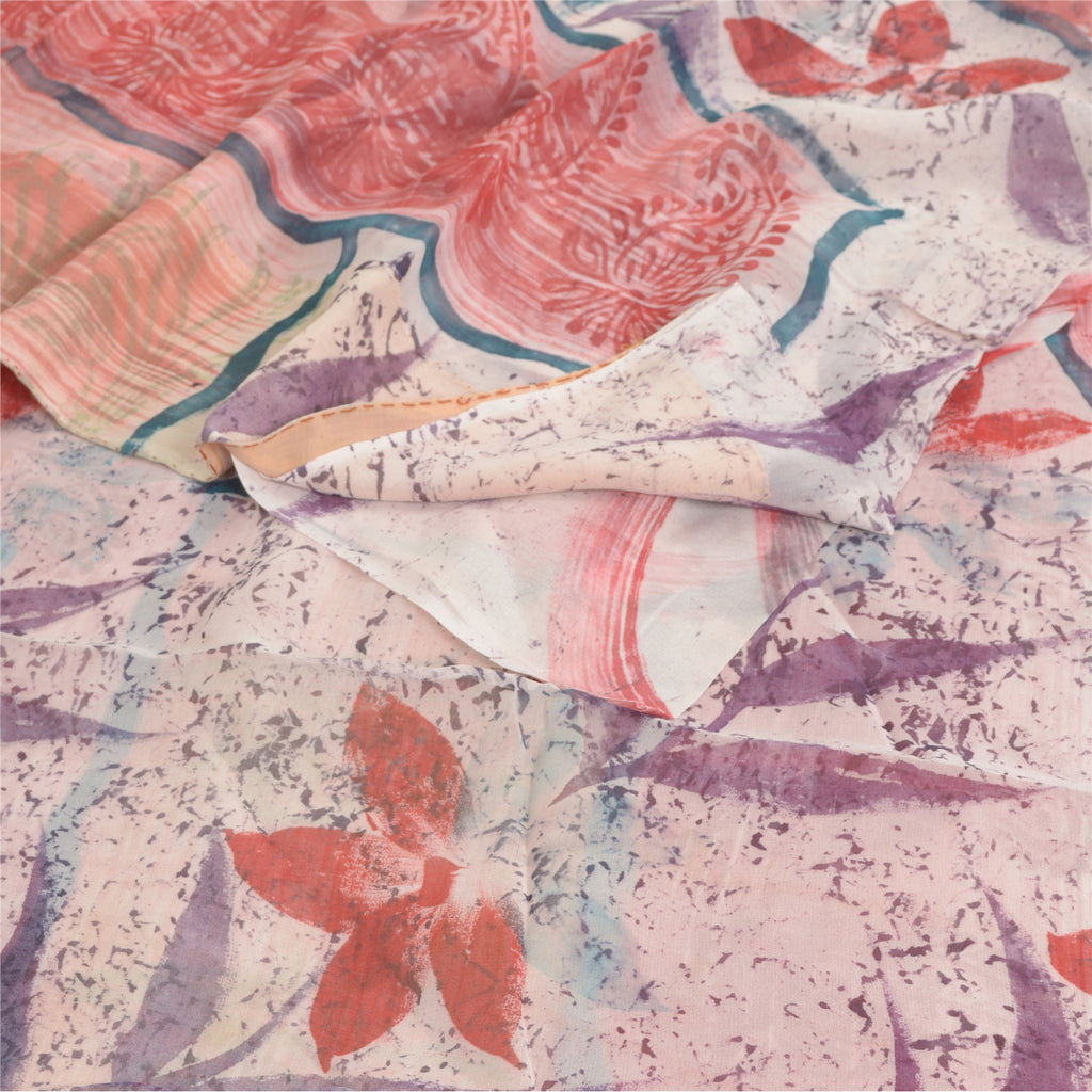 Sanskriti Vintage Multi Sarees Pure Georgette Silk Sari Printed 5yd Craft Fabric