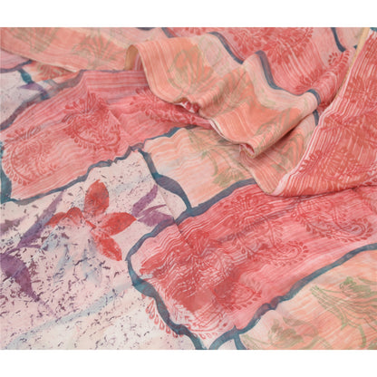 Sanskriti Vintage Multi Sarees Pure Georgette Silk Sari Printed 5yd Craft Fabric