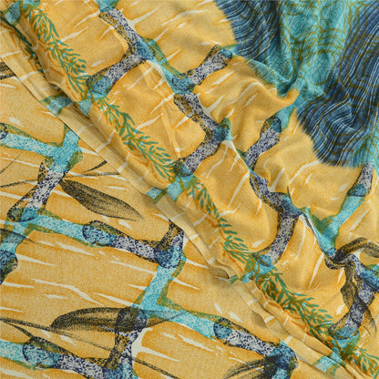 Sanskriti Vintage Blue From India Sarees Printed Georgette Sari 5yd Craft Fabric