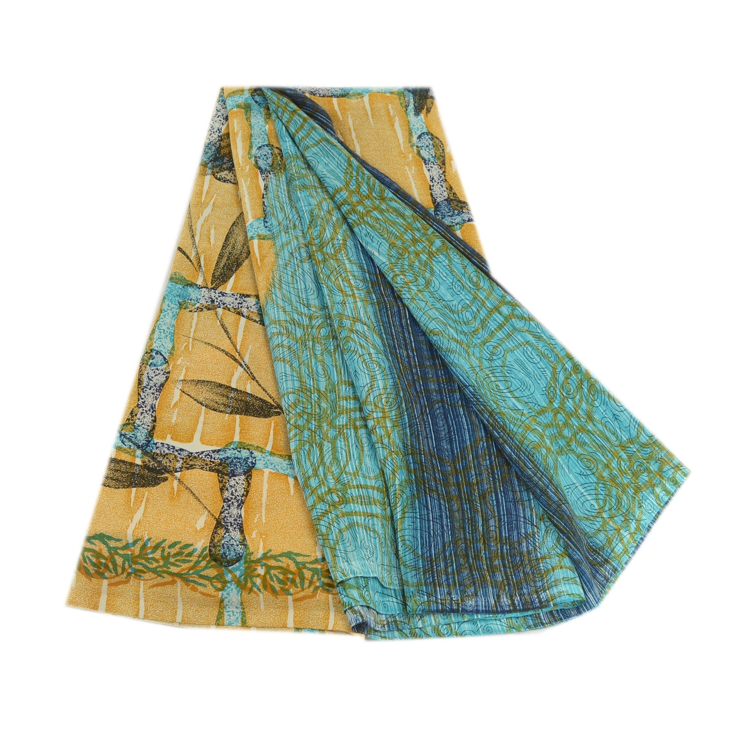 Sanskriti Vintage Blue From India Sarees Printed Georgette Sari 5yd Craft Fabric