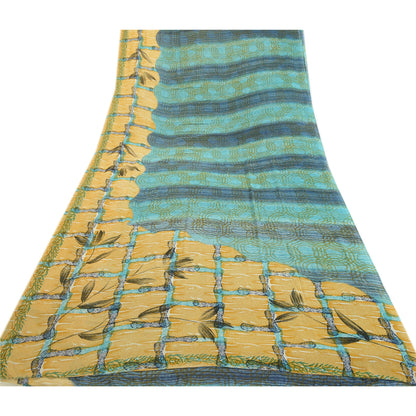 Sanskriti Vintage Blue From India Sarees Printed Georgette Sari 5yd Craft Fabric