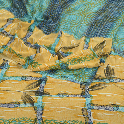 Sanskriti Vintage Blue From India Sarees Printed Georgette Sari 5yd Craft Fabric