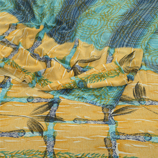 Sanskriti Vintage Blue From India Sarees Printed Georgette Sari 5yd Craft Fabric