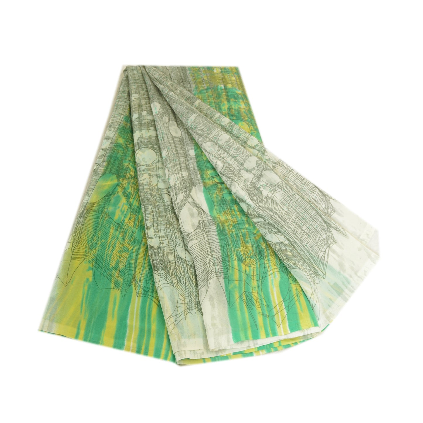 Sanskriti Vintage Green & Ivory Sarees Printed Pure Georgette Sari Craft Fabric