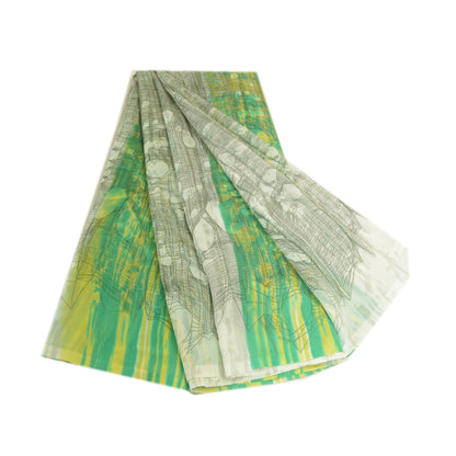 Sanskriti Vintage Green & Ivory Sarees Printed Pure Georgette Sari Craft Fabric