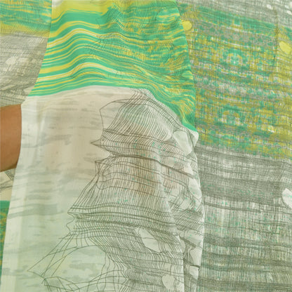 Sanskriti Vintage Green & Ivory Sarees Printed Pure Georgette Sari Craft Fabric