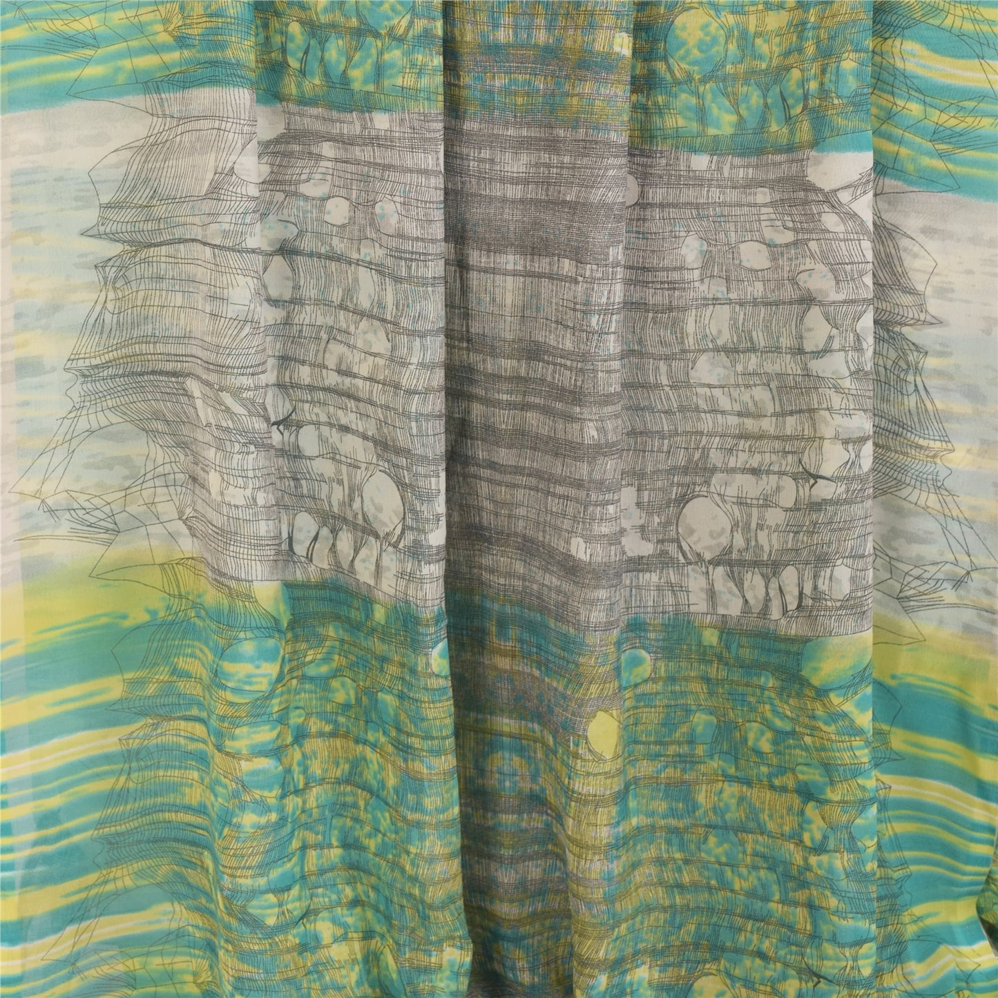 Sanskriti Vintage Green & Ivory Sarees Printed Pure Georgette Sari Craft Fabric