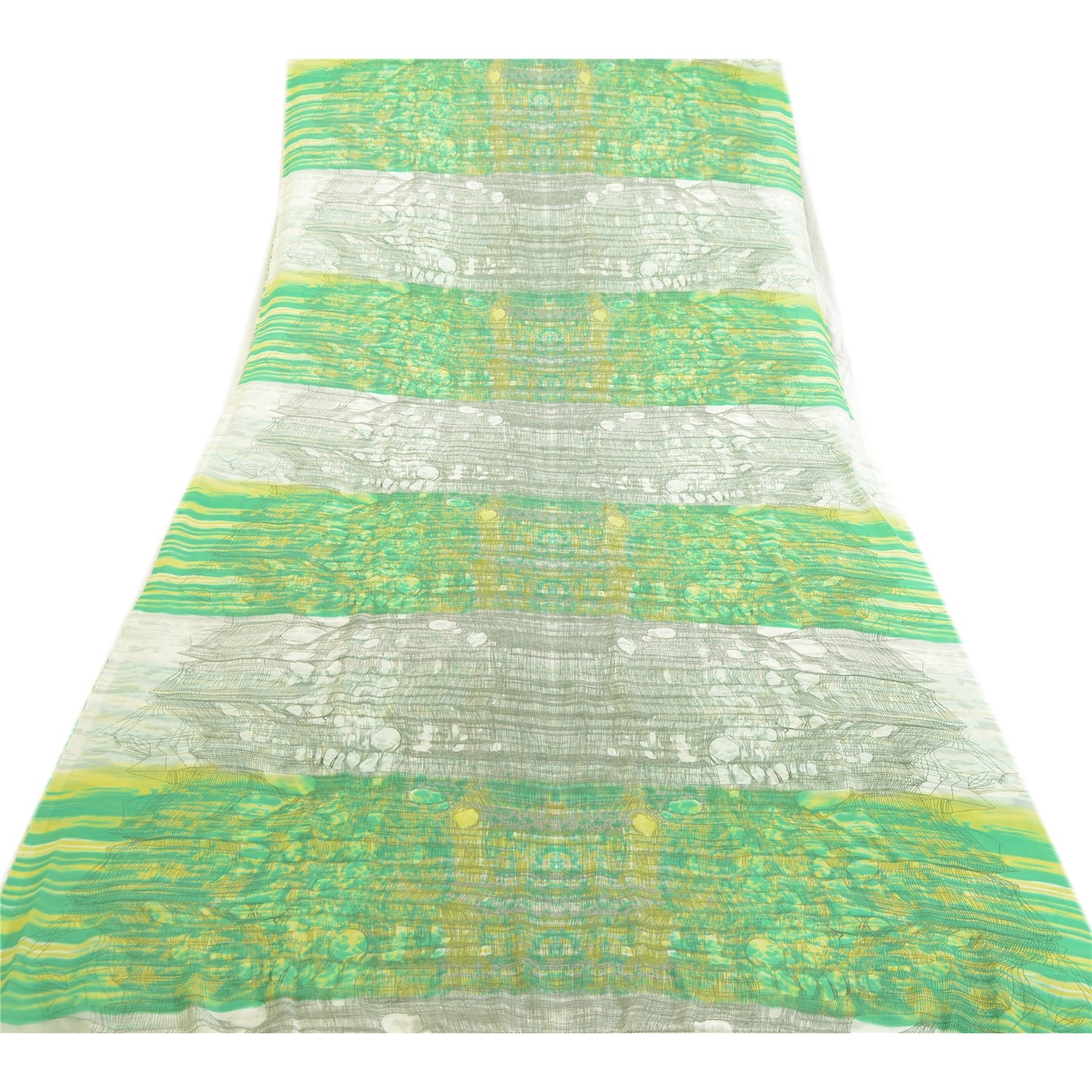 Sanskriti Vintage Green & Ivory Sarees Printed Pure Georgette Sari Craft Fabric