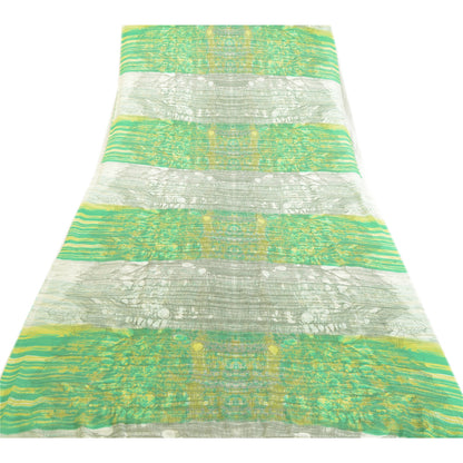 Sanskriti Vintage Green & Ivory Sarees Printed Pure Georgette Sari Craft Fabric