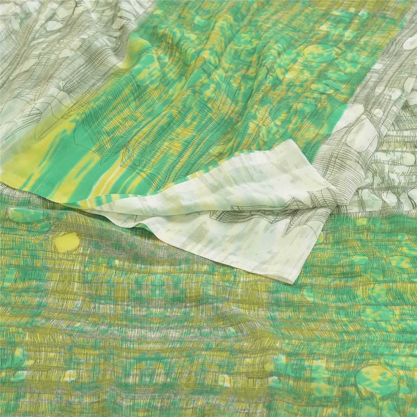 Sanskriti Vintage Green & Ivory Sarees Printed Pure Georgette Sari Craft Fabric