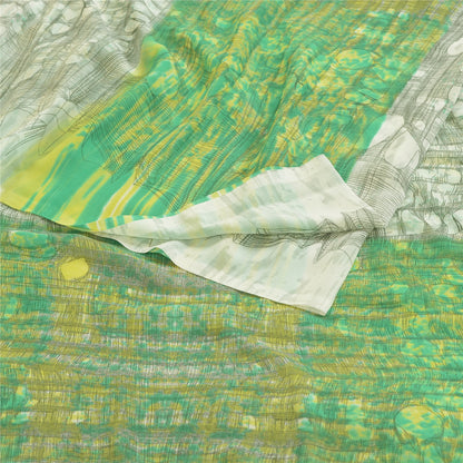 Sanskriti Vintage Green & Ivory Sarees Printed Pure Georgette Sari Craft Fabric