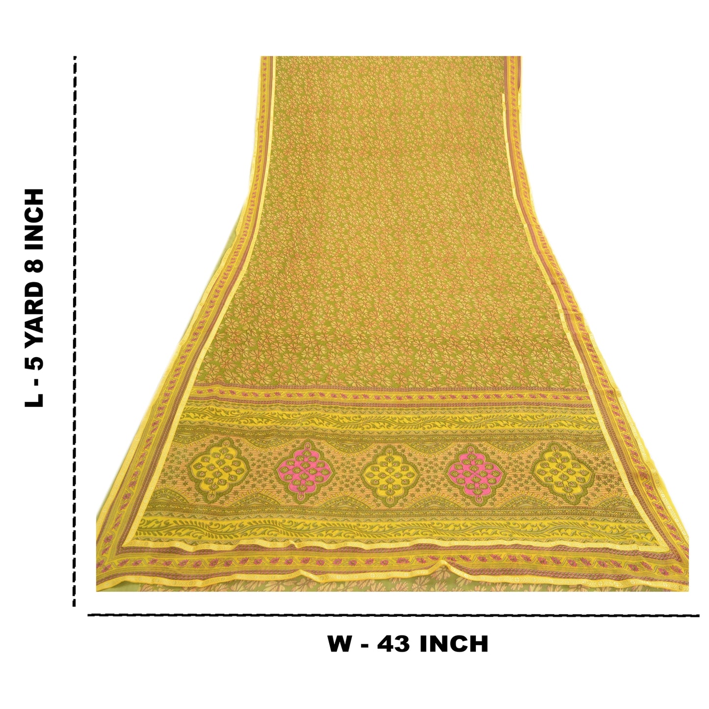 Sanskriti Vintage Green Indian Sarees Printed Georgette Sari Floral Craft Fabric