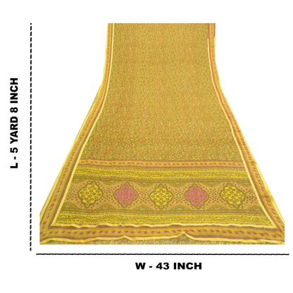 Sanskriti Vintage Green Indian Sarees Printed Georgette Sari Floral Craft Fabric