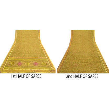 Sanskriti Vintage Green Indian Sarees Printed Georgette Sari Floral Craft Fabric