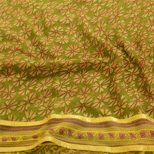 Sanskriti Vintage Green Indian Sarees Printed Georgette Sari Floral Craft Fabric