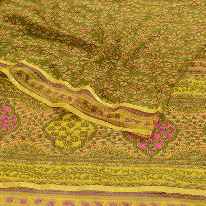 Sanskriti Vintage Green Indian Sarees Printed Georgette Sari Floral Craft Fabric