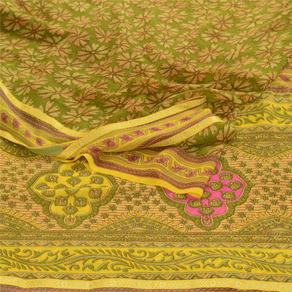Sanskriti Vintage Green Indian Sarees Printed Georgette Sari Floral Craft Fabric