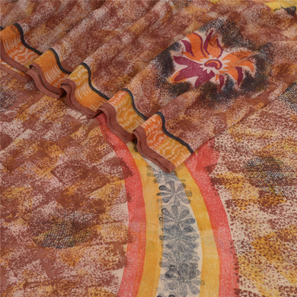 Sanskriti Vintage Brown Sarees Indian Pure Georgette Silk Printed Sari Fabric
