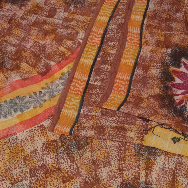 Sanskriti Vintage Brown Sarees Indian Pure Georgette Silk Printed Sari Fabric