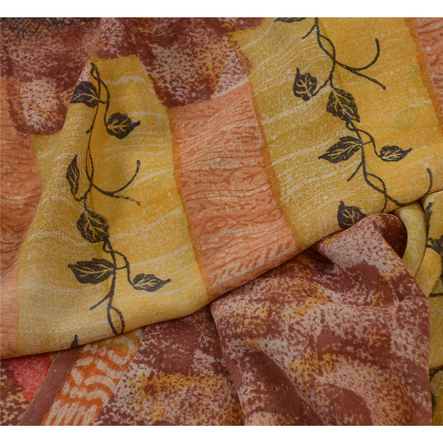 Sanskriti Vintage Brown Sarees Indian Pure Georgette Silk Printed Sari Fabric