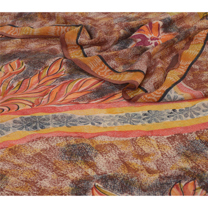 Sanskriti Vintage Brown Sarees Indian Pure Georgette Silk Printed Sari Fabric