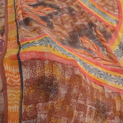Sanskriti Vintage Brown Sarees Indian Pure Georgette Silk Printed Sari Fabric