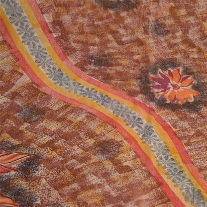 Sanskriti Vintage Brown Sarees Indian Pure Georgette Silk Printed Sari Fabric