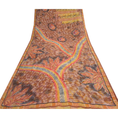 Sanskriti Vintage Brown Sarees Indian Pure Georgette Silk Printed Sari Fabric