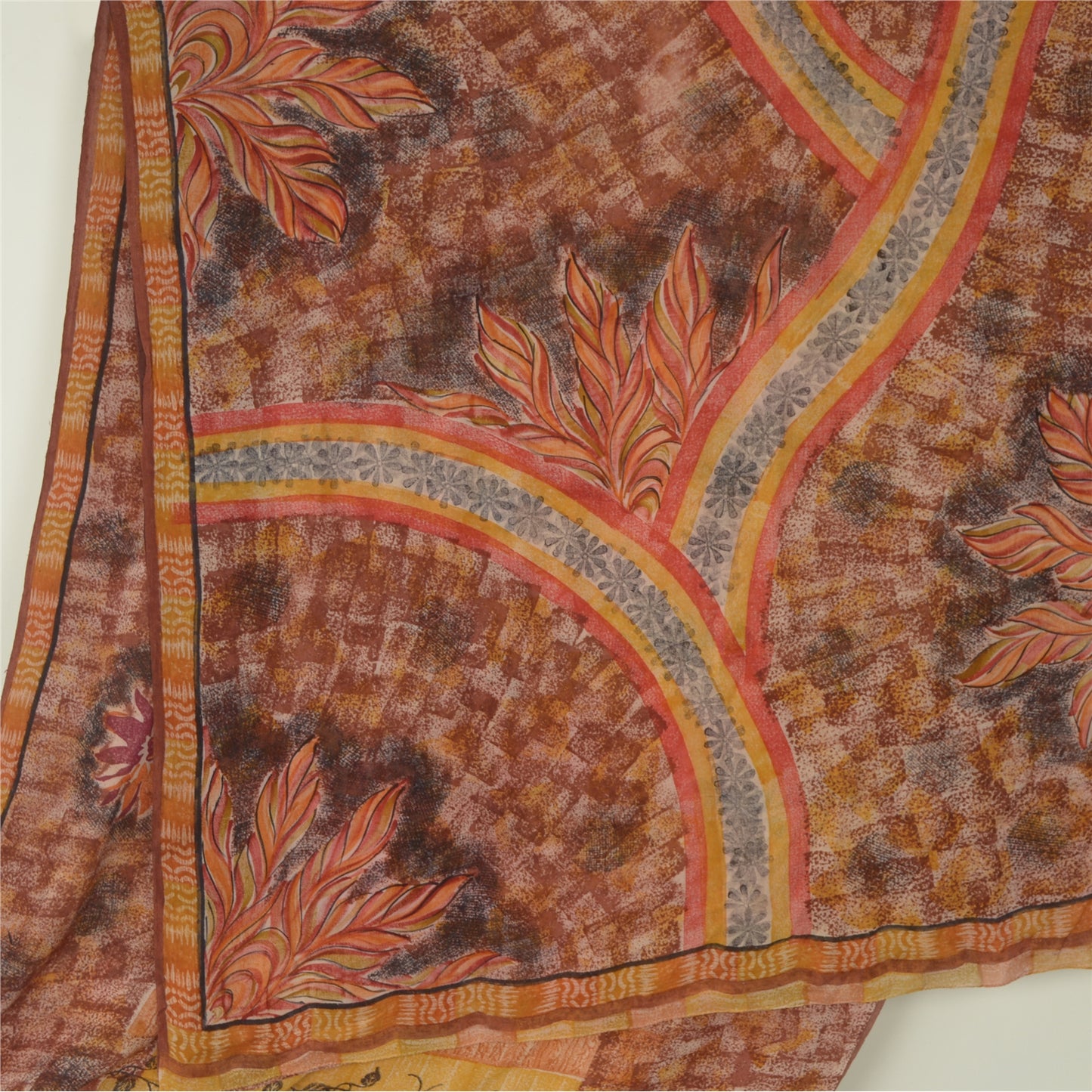 Sanskriti Vintage Brown Sarees Indian Pure Georgette Silk Printed Sari Fabric