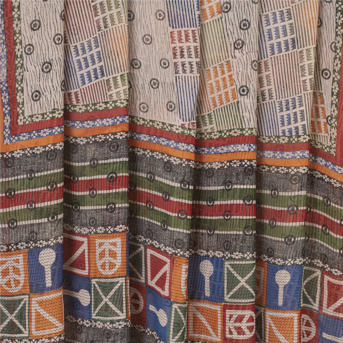 Sanskriti Vintage Ivory Sarees Pure Georgette Silk Print Sari 5+YD Craft Fabric