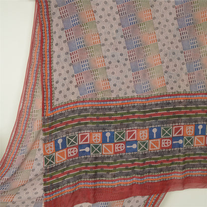 Sanskriti Vintage Ivory Sarees Pure Georgette Silk Print Sari 5+YD Craft Fabric