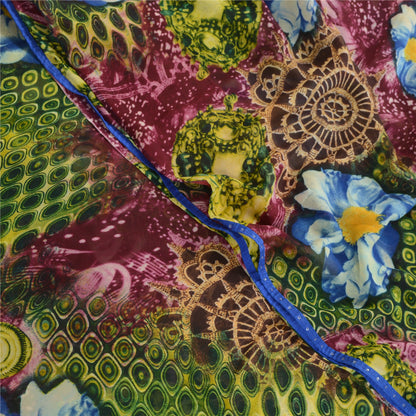 Sanskriti Vintage Sarees Purple Georgette Digital Printed Sari 5yd Craft Fabric