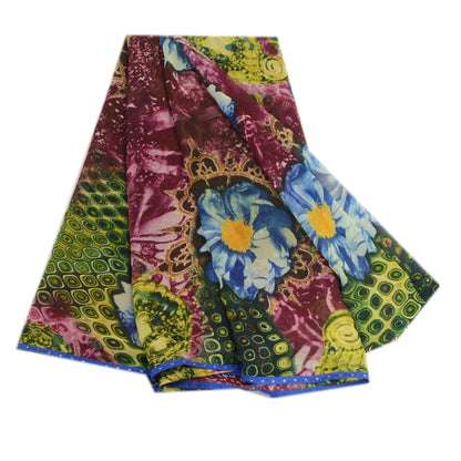 Sanskriti Vintage Sarees Purple Georgette Digital Printed Sari 5yd Craft Fabric