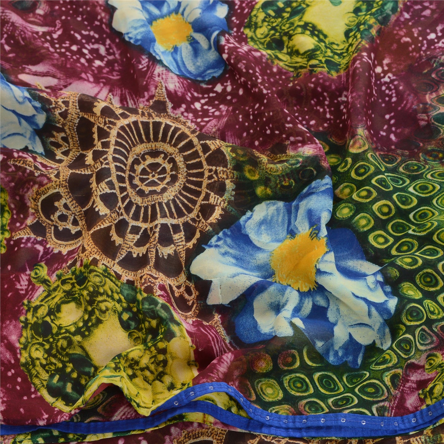 Sanskriti Vintage Sarees Purple Georgette Digital Printed Sari 5yd Craft Fabric