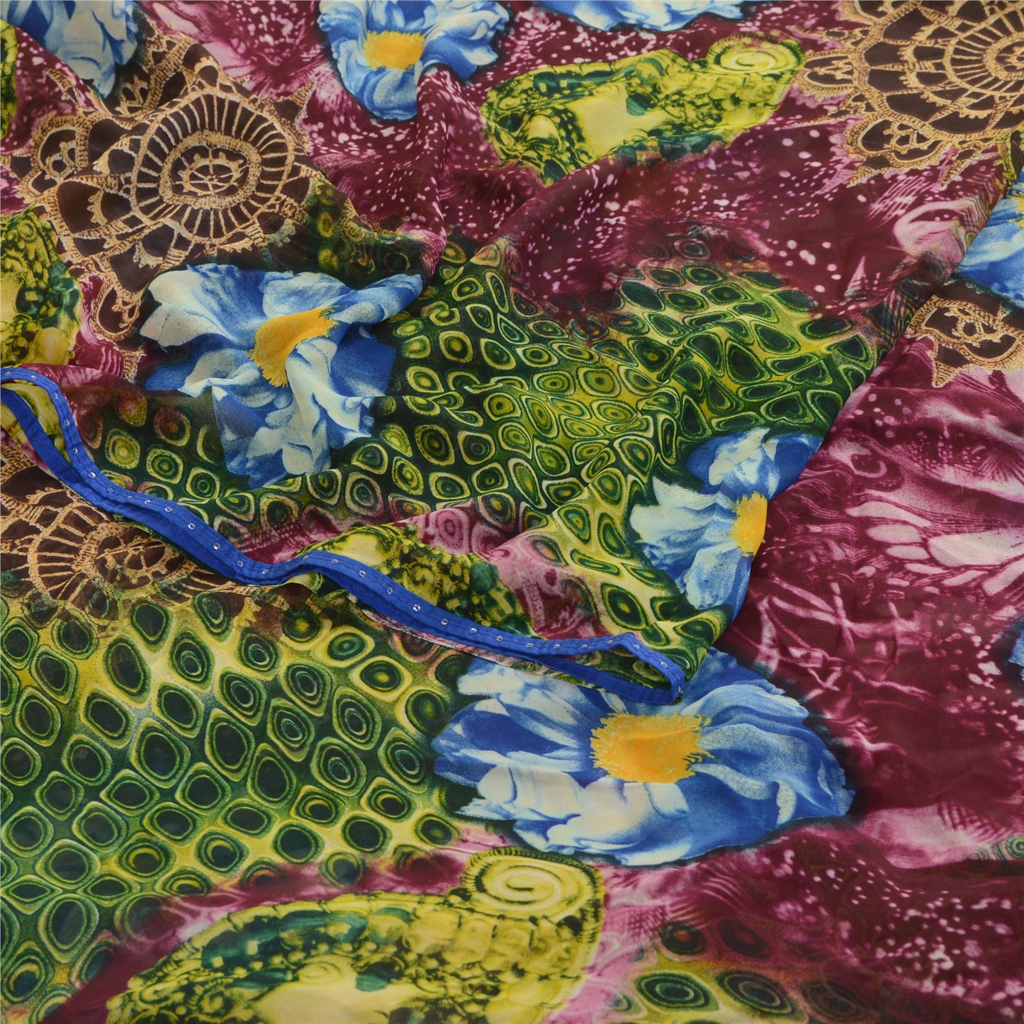 Sanskriti Vintage Sarees Purple Georgette Digital Printed Sari 5yd Craft Fabric