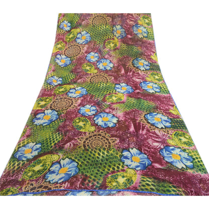 Sanskriti Vintage Sarees Purple Georgette Digital Printed Sari 5yd Craft Fabric