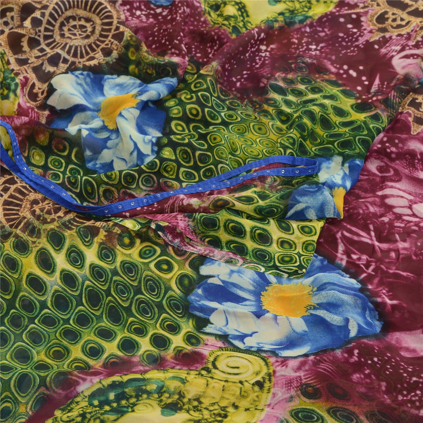 Sanskriti Vintage Sarees Purple Georgette Digital Printed Sari 5yd Craft Fabric