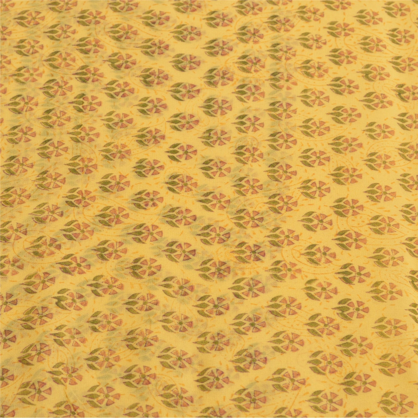 Sanskriti Vintage Yellow Sarees Block Printed Pure Georgette Sari Craft Fabric