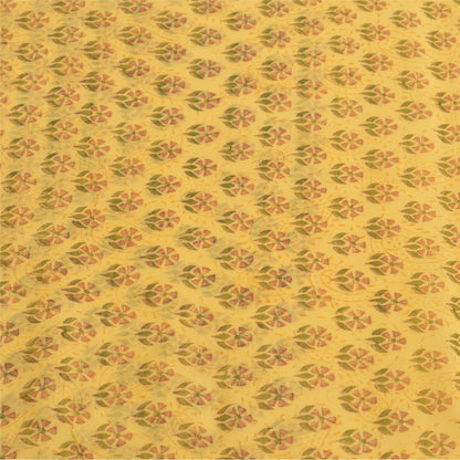 Sanskriti Vintage Yellow Sarees Block Printed Pure Georgette Sari Craft Fabric