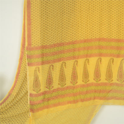 Sanskriti Vintage Yellow Sarees Block Printed Pure Georgette Sari Craft Fabric