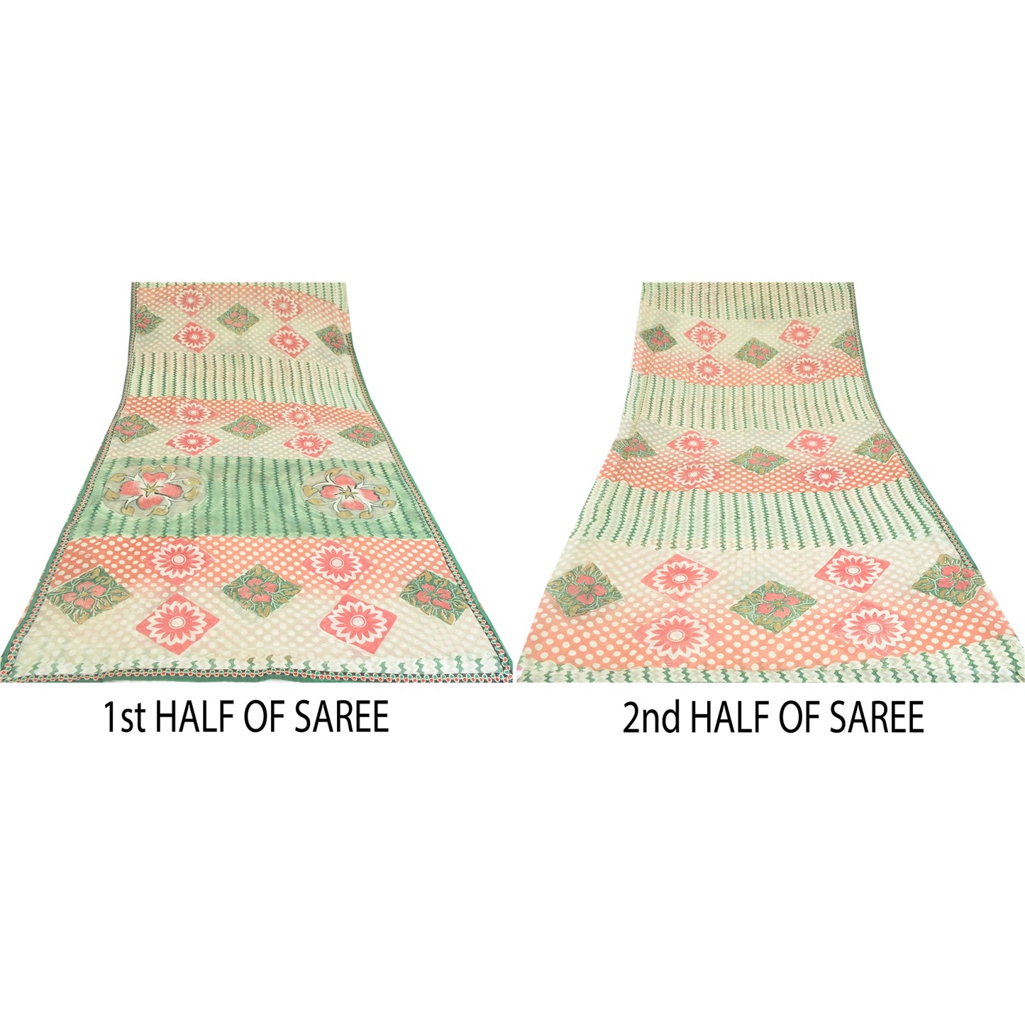 Sanskriti Vintage Cream Sarees Pure Georgette Silk Printed Sari 5yd Craft Fabric