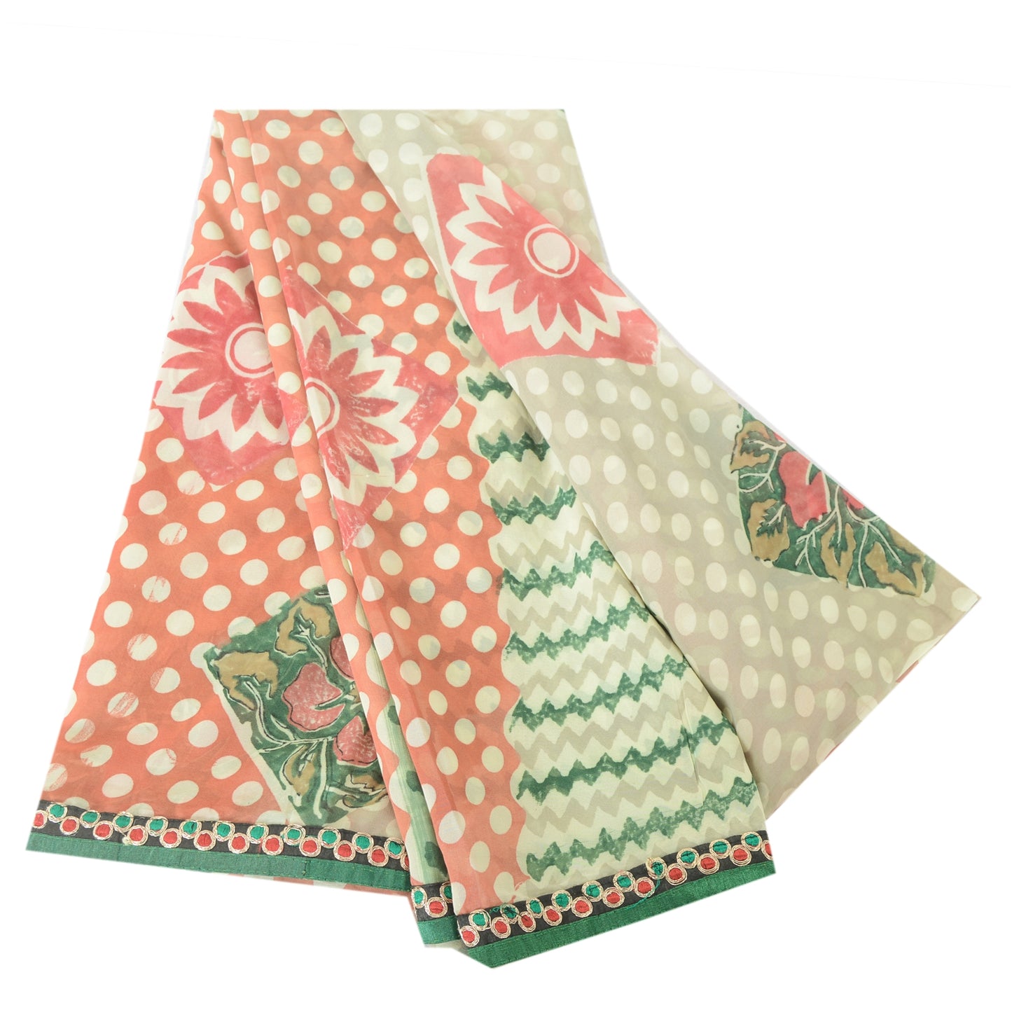 Sanskriti Vintage Cream Sarees Pure Georgette Silk Printed Sari 5yd Craft Fabric