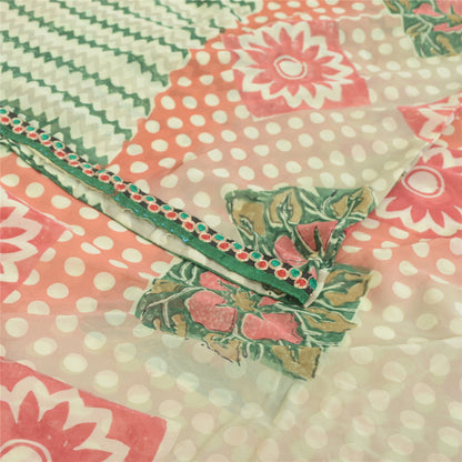 Sanskriti Vintage Cream Sarees Pure Georgette Silk Printed Sari 5yd Craft Fabric