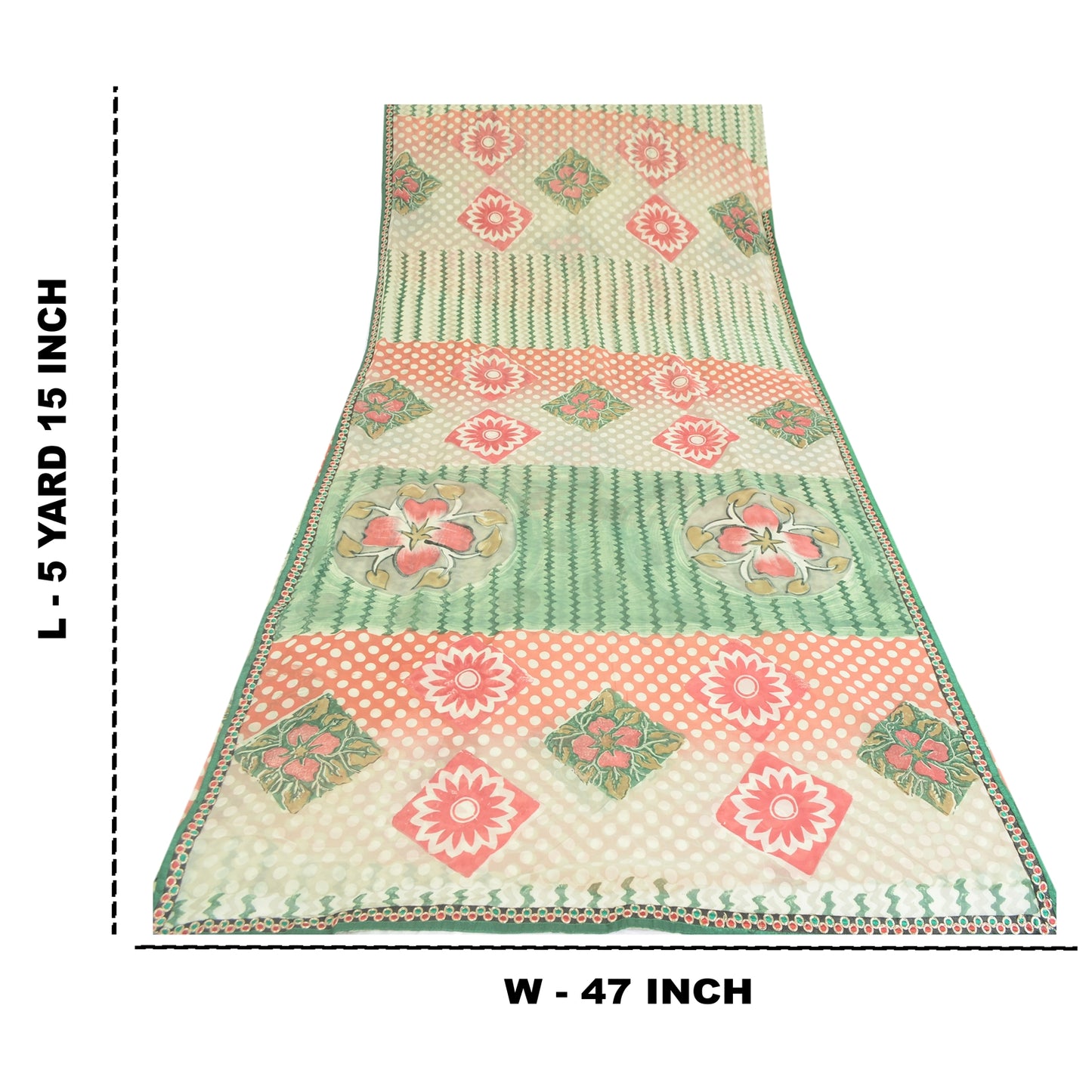 Sanskriti Vintage Cream Sarees Pure Georgette Silk Printed Sari 5yd Craft Fabric